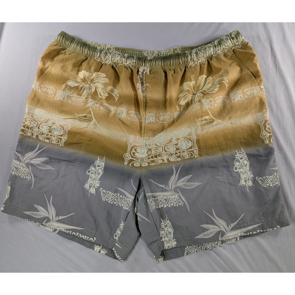 Tommy Bahama Mens Paradise Nation Tiki Swim Trunks XXL Tan Gray‎ Vintage Ombre